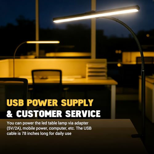 Image of ELEPHANTBOAT Table Lamp for Study Room Study, Table Lamp USB Desk Screen Light Study Lamp 5-Color Dimmable LED Reading Light with Inline Controls, USB LED Table Lamp with Flexible Gooseneck
