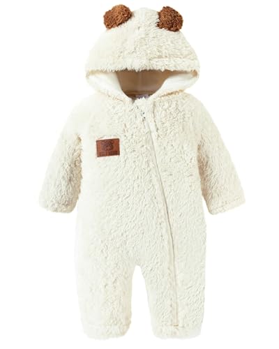 Image of Redair Baby Winter Clothes Baby Onesie Plush Hooded Newborn Outfit Infant Costume for Newborn Boys Girls 0-18 Months