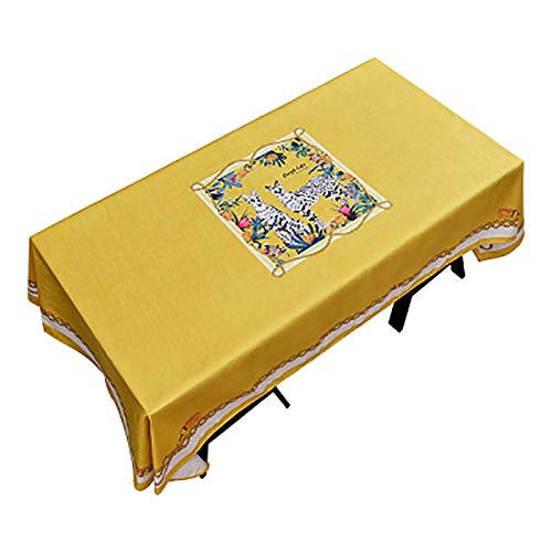 Nappe ocelot fleur 140x140cm en polyester jaune pour table carrée
