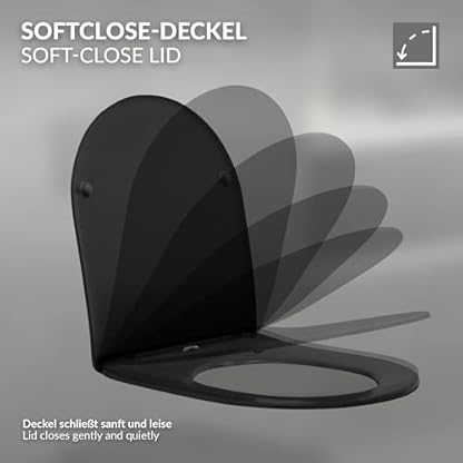 ECD Germany Hänge-WC lang, spülrandlos, schwarz matt, Wand-WC mit WC-Sitz abnehmbar aus Duroplast Softclose Absenkautomatik, Tiefspüler langer Ausladung 52 cm, Toilette aus Sanitärkeramik, Tiefspül-WC – Bild 5