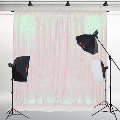 PartyDelight Iridescent White Sequin Backdrop 6x7ft Shimmer Photo Curtain