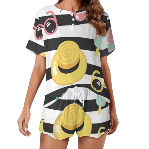 Pyjama femme manches courtes vêtements de nuit ete sleepwear léger et frais
