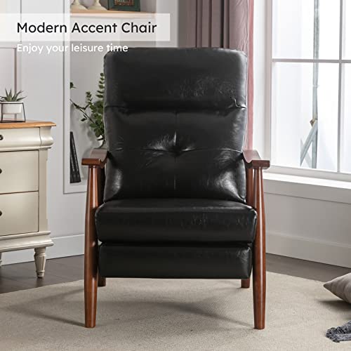 Anj Push Back Recliner Chair With Wood Armrest, Mid Century Modern Armchair, Wingback Reclining Accent Chair For Living Room Bedroom(Black) #TOP3