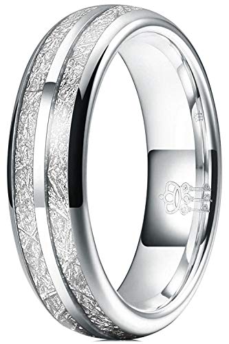 THREE KEYS JEWELRY 6mm 8mm Tungsten Wedding Ring Imitated Meteorite Silver Polished Band