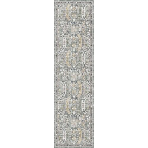 Madane Runner Rug 2x8, Washable Hallway Runner Rugs, Non-Slip Low-Pile Soft Kitchen Rug Runner Laundry Room Rug, Vintage Throw Entry Foyer Mat for Entrance Living Room (Green/Gold, 2 x 8)