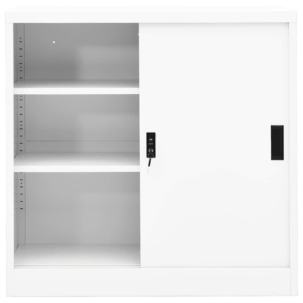 Armario de oficina con puerta corredera en color blanco, 90 x 40 x 90 cm, de acero con estantes ajustables, con cerradura, ideal para oficina, sótano, garaje, cocina, baño