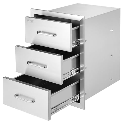VEVOR Tiroirs de cuisine d'extérieur 40,6 x 54,6 x 45,7 cm (l x H x P) – Tiroirs de barbecue encastrés à triple accès avec poignée en acier inoxydable,...