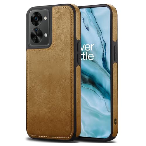 Image of Leather Case for OnePlus Nord 2T Premium Protective Stylish Slim Cover with Shockproof Raised Edges Brown