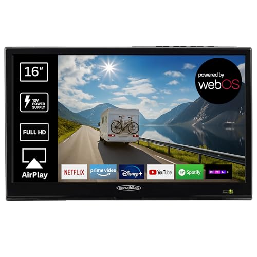 REFLEXION LEDW16IBT 16 Zoll Smart TV Full HD 12V/24V mit Bluetooth & WLAN | Camping Fernseher für Wohnwagen, Wohnmobil, Caravan, Boot & LKW | HDMI USB CI+ VESA | Kompakter mobiler Fernseher