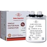 Globe Capacitor 5mfd ±5% 370V/440V Oval Single Element CBB65 Motor Run UL Recognized 5uf 370/440VAC 50/60hz Industrial Electrical