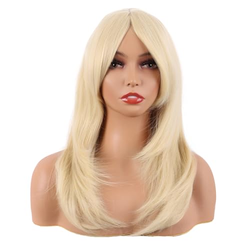 Image of MapofBeauty 20 Inch /50 cm Long Layered With Bangs Straight Synthetic fiber Shoulder Length Hair Party Wig (Mixed Gold)