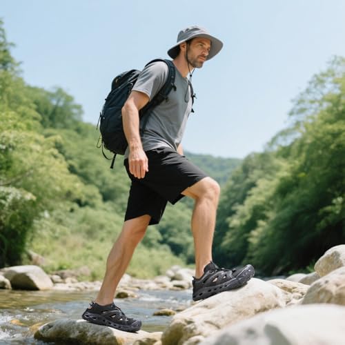 Image of HUMTTO Men's Amphibious Closed Toe Hiking Sandals,Quick-Dry Water Shoes | Non-Slip Athletic Adjustable Outdoor Fisherman Beach Summer Walking Travel River Shoe