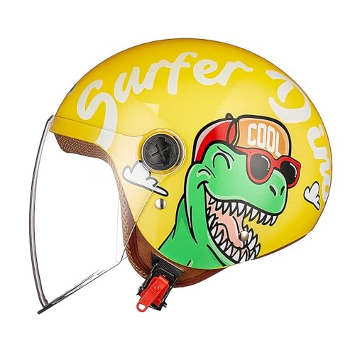 Casque Moto Enfant Fille garçon, Casque Jet avec visière, Fermeture Rapide, Amovible, Lavable, 48-55cm, Jaune