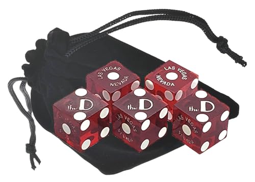 Authentic Las Vegas Casino Dice Craps Stick Sets with Matching Serial Numbers 5-Dice ... Plus Storage Pouch - The D (Red Polished)