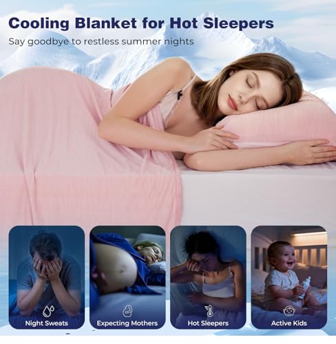 Image of Luxear Arc-Chill Q-Max 0.5 Self-Cooling Blanket, 220 x 200 cm, Pink | 2 in 1 double-sided thin summer blanket, cotton for hot, cooling blanket for people, bed throw, baby blanket, cuddly blanket