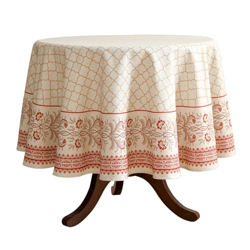 ISAENNE Designer Elegant Round Floral Tablecloth,Diameter 67"
