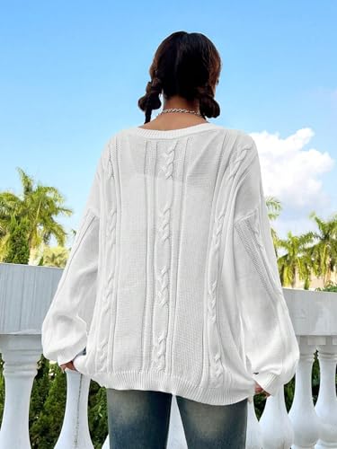 Image of SKAYS Oversized Fall Sweaters for Women, Oversized Cable Knit Sweater Off Shoulder, Solid Color Crew Neck Sweater