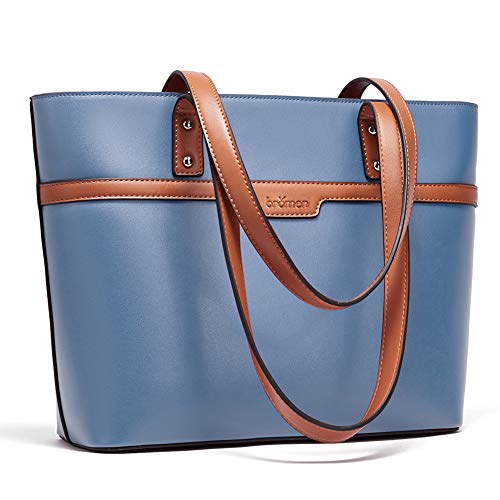 BROMEN Women Handbags Designer Leather Tote Purse Large Capacity Purses and Handbags Shoulder Bag Blue with Brown