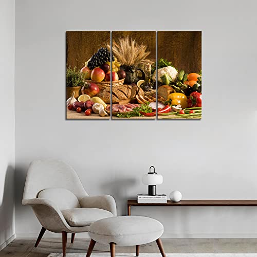 First Wall Art - Brown Fresh Food Grape Apple Fruit In Basket Bread Onion Little Tomato Sweet Pepper Cauliflower Wheat Gather On The Table Wall Art Painting Print On Canvas Food Pictures For Home #TOP4