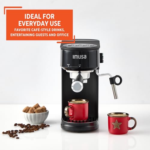Image of IMUSA - 20 Bar Espresso Machine with Milk Frother, Compact Coffee Machine 1 to 2 Cups, Thermoblock Coffee Machine, Fast Heating Thermoblock Coffee Machine, Hot Coffee & Ice Cream, Coffee Maker