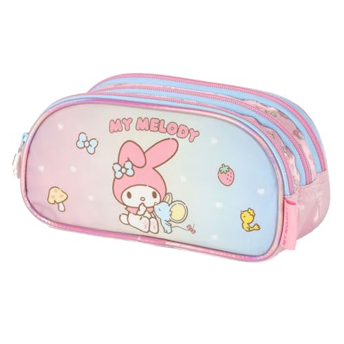 Estojo Escolar Triplo Infantil My Melody Sanrio - Luxce Estojo 3 compartimento (Rosa)