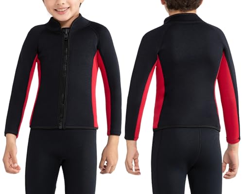 Intbost Kids Neoprene Wetsuit Top Long Sleeve 3mm Wet Suit Jacket Front Zipper Wetsuit Shirt Warm for Toddler Swimming Pool Beach Age 3-5 Years Boys Girls