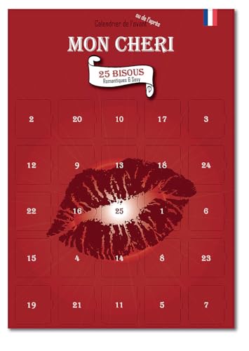 Calendario Evenement Mon Chéri – Calendario de Adviento romántico con 25 besos sensuales, tamaño A3, diseño rojo pasión, caballo incluido, regalo original para parejas