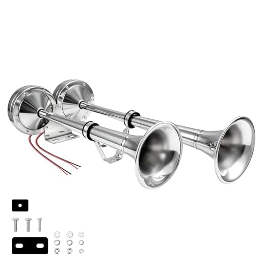 FARBIN Boat horn Waterproof Stainless Steel Dual Trumpet,Electric Horn for 12v Boats Ship Sailboat Yacht Off-Road Vehicle Truck SUV RV Vans Touring Car (Stainless steel double tube, 12V)