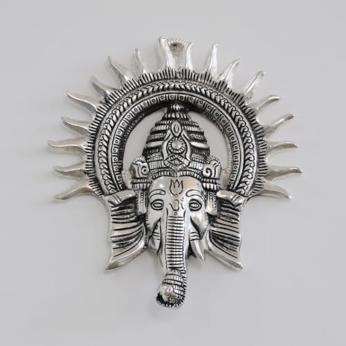 Image of Metal Ganesha ji Statue,Ganpati Wall Hanging Sculpture Lord Ganesh Idol Lucky Feng Shui Wall Decor Your Home, Office,Religious Gift Article (Silver)