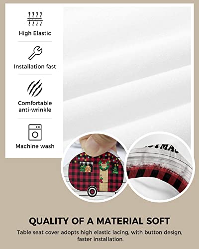 Cartoon Red Camper With Christmas Tree Gnome Seat Covers For Dining Chairs, Stretch Kitchen Chair Slipcovers, Wood Board Red Plaid Dining Room Chair Covers Removable Chair Cover Protector Set Of 4 #TOP1