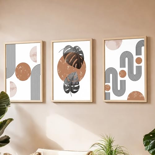 Image of NoWorries Abstract Leaf Wall Paintings | Multicolor Framed Wall Art for Living Room, Bedroom & Office Home Decoration - Modern Art Prints Set of 3 (Art-19, 10x13inch)