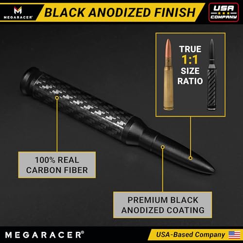 Anodized Carbon Fiber 50 Cal Bullet Antenna for Truck - Fits Ford F150 F250 Bronco RAM 1500 Chevy Silverado GMC Sierra Tundra Tacoma - UV & Chip Resistant, Car Wash Safe, Short Replacement, Black by Mega Racer - Image 5