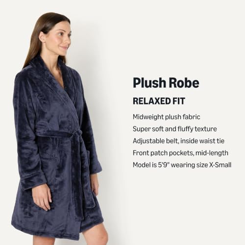 Image of Amazon Essentials Women's Mid-Length Plush Bath Robe, Loungewear (Available in Plus Size)
