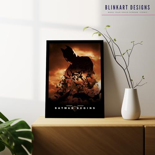 Image of BLINKART Batman Begins (2005) Movie Poster Frame 12x18 Inch | Premium 300 GSM Paper Wall Print | Vintage Film Artwork for Home, Bedroom, Living Room, Office | Framed Photo Decor