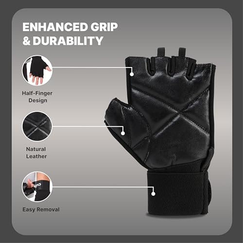 Image of CULT Fitness Training Gloves for Men & Women - Premium Grip Unisex Workout Gloves with Breathable Lycra & Half-Finger Design - Durable, Anti-Slip, Sweat-Absorbent Gym Gloves - Black | Medium