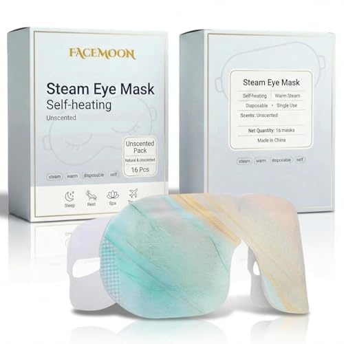 16 Packs Self Heating Steam Eye Masks: Disposable Moist Warm Compress for Dry Eyes, Eye Strain, Stye & Stress Relief – No Microwave Needed for Relax, Travel, Sleep & Spa, Unscented