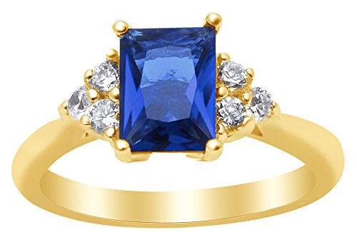 AFFY Simulated Blue Sapphire & Cubic Zirconia Solitaire Ring in 14k Gold Over Sterling Silver (0.92 Cttw)2