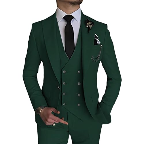 JEsilunmaMY Men's 3 Piece Double Breasted Suit Slim Fit Business Groom Tuxedo Suits Formal Suit for Wedding Prom Dinner Party