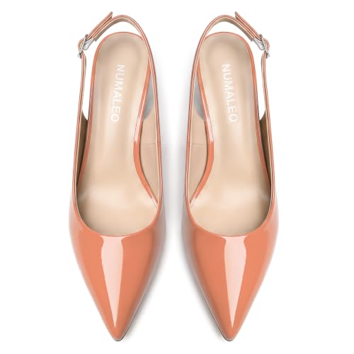 Image of NUMALEO Slingback Heels for Women Pointed Close Toe Kitten Heels Patent Pumps Dress Party Comfy Heeled Sandals Stiletto 2.5 Inch Dress Shoes