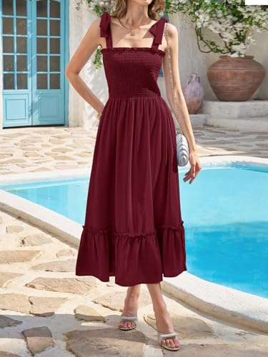 Image of Imily Bela Womens Summer Floral Maxi Dress Boho Tie Strap Sleeveless Smocked A Line Beach Sundress Long Dresses