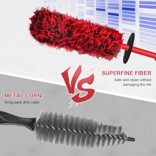 vsshe Felgenbürste Alufelgen, 40cm Auto Felgen Bürste, Premium Mikrofaser Felgen Bürste für Eine Besonders Schonende Reinigung bis ins Felgentiefbett, Lange Profi Auto Reinigung Felgenreinigungsbürste