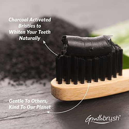 Image of Bamboo Toothbrush for Adults & Kids, Flat Handle Gentlebrush with BPA free Charcoal Activated Soft Bristles, Biodegradable, Anti-Bacterial & Eco-friendly (Pack of 3)