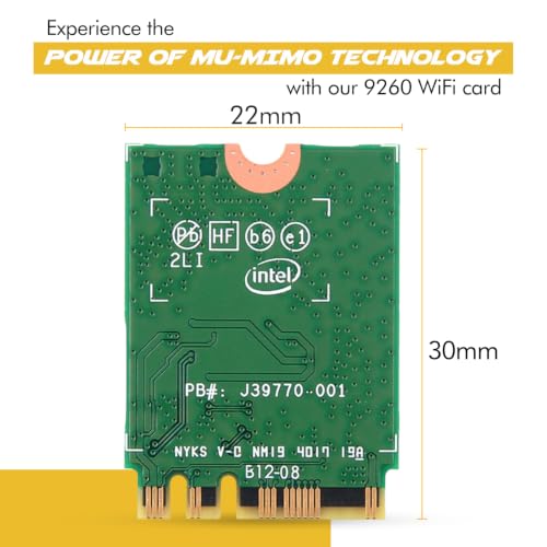 Image of Legacy M.2 WiFi 5 Card for Intel 9260NGW with Bluetooth 5.1 Up to 1.73Gbps | For Key A or Key E wireless slots | 802.11ac Wi-Fi 5 Card with MU-MIMO | Compatible with Intel AMD Windows Linux | No vPro