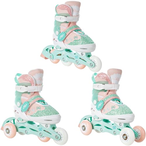 RAVEN 3in1 Inline Skates Triskates Rollschuhe Inliner für Kinder Mädchen verstellbar (Mireia, 34-37 (21,5cm-24cm))