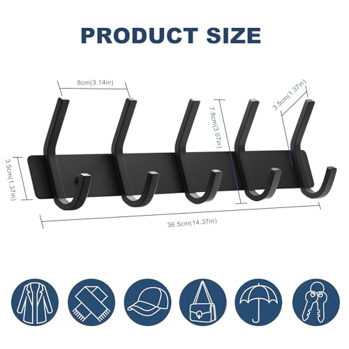 Image of VAEHOLD Wall Hooks, Heavy Duty Aluminum Towel Hooks for Hanging Coat, Hat, Key, Clothes, Closet Hook Wall Mount for Kitchen, Bathroom, Office ( inchC inch Shape Coat 5 Hooks 2 Pack)