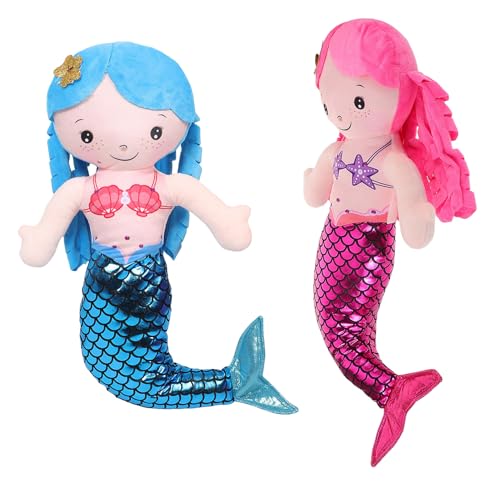 CORHAD 2 Peluches de Sirena para Niñas 30 Cm, Peluches de Peluche Suaves Azul y Rojo, Almohadas Decorativas Infantiles para Dormitorio y Obsequio Cumpleaños