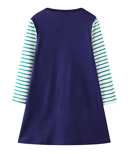 LOKTARC Toddler Girls Striped Cotton Long Sleeve Dress Casual Cartoon Jersey Dresses2