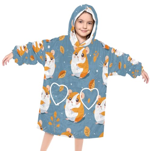 Pardick Wearable Blanket Hoodie for Kids, Hamster Fleece Sweatshirt Blanket Cute hamster Oversized Blanket Sweatshirt with Pocket Flannel Warm Hooded Blanket 6-10 Year Old Girl Boy Gift, One Size