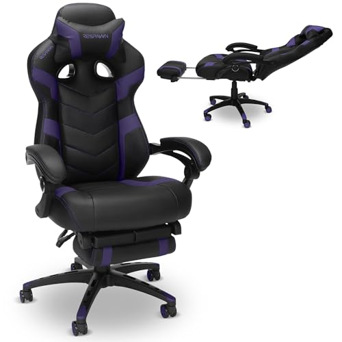 Respawn 110 Pro Ergonomic Gaming Chair with Footrest for Adults - Comfortable Office Gaming Recliner with Lumbar Support and Headrest, Racing Style Video Game Chairs for Computer Gamer - Purple