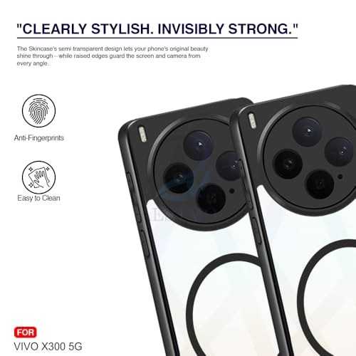 Image of AESTMO Vivo X300 5G Back Cover | 360 Protection | Crystal Clear Hard Back Transparent | Compatible with MagSafe Accessories (PC+TPU, Black Bumper)